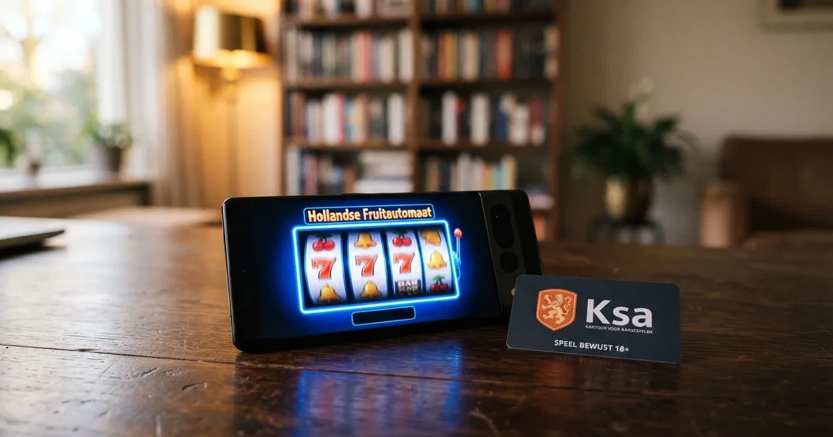Een smartphone toont een casinospel naast het Cruks-logo en een Nederlandse vergunning