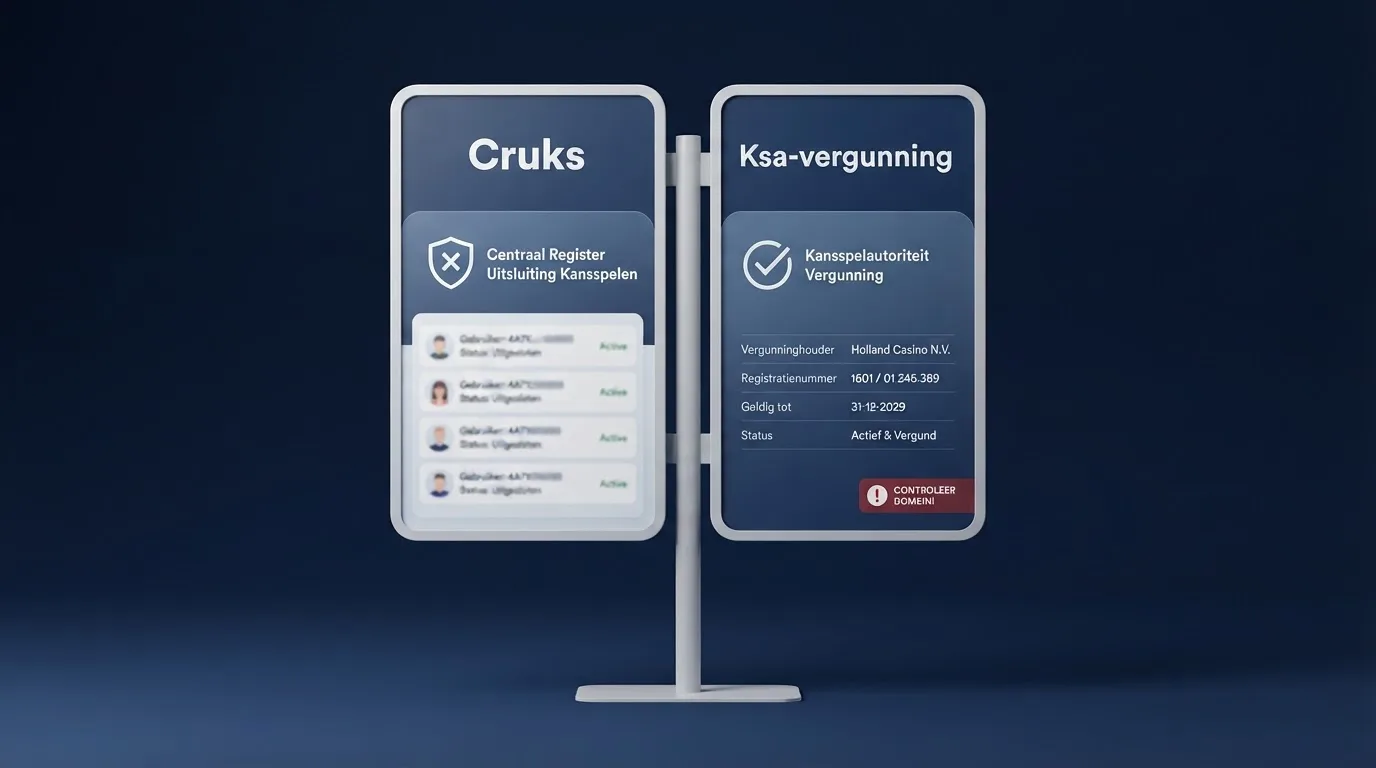 Het Cruks-register naast een Ksa-vergunningenlijst op een scherm