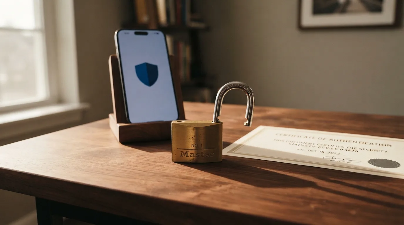 Een vergunningsdocument met een slotje naast een smartphone