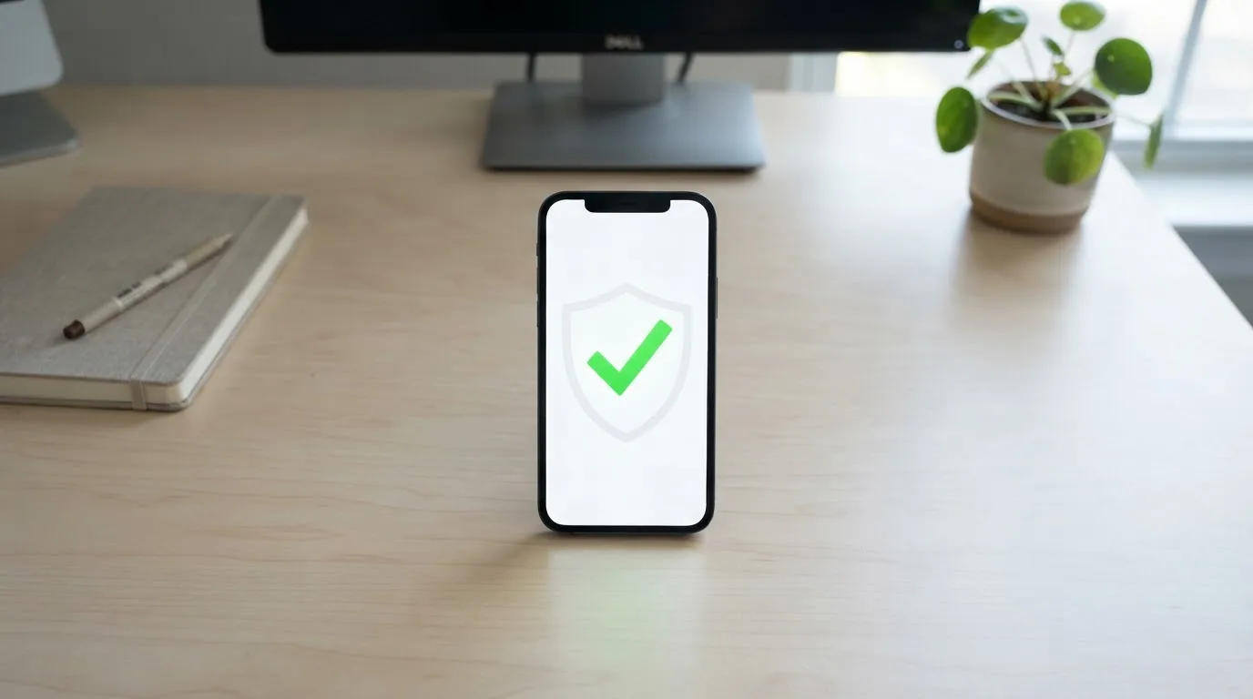 Een smartphone met een casino-app en een groen vergunningsvinkje op het scherm