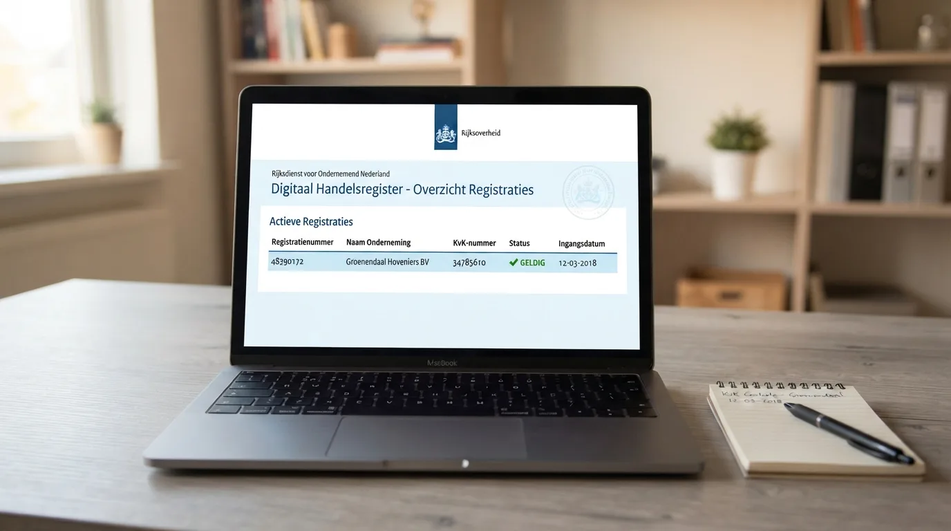 Een screenshot van het openbare vergunningenregister van de Kansspelautoriteit met een gemarkeerde geldige vergunning naast het logo van de Ksa