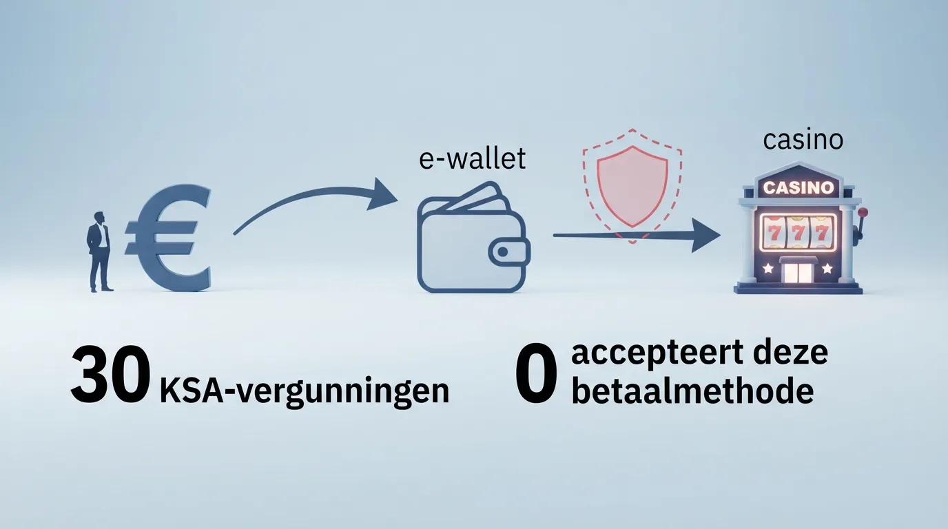 Een schema dat de route van een Nederlandse speler naar een offshore casino via MiFinity weergeeft, met markering van de ontbrekende Nederlandse waarborgen
