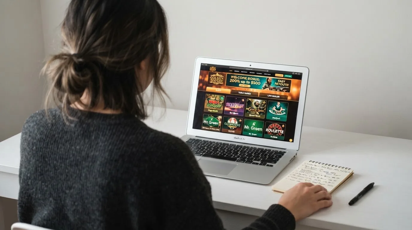 Een vergelijkingstabel met tien Nederlandse casino's, bonussen en uitbetalingstijden op een laptopscherm