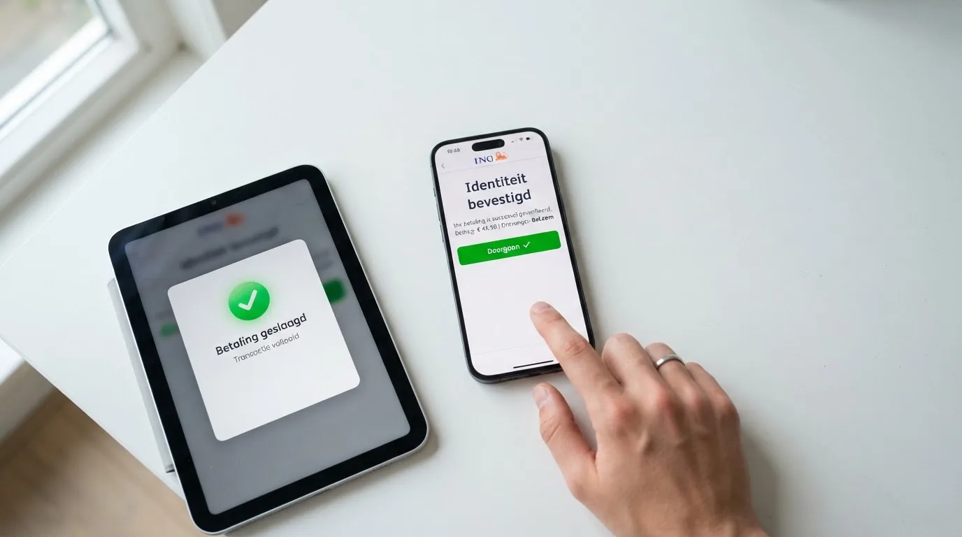 Een iDIN-verificatiescherm van een Nederlandse bank naast een Trustly-betaalbevestiging op een smartphonescherm