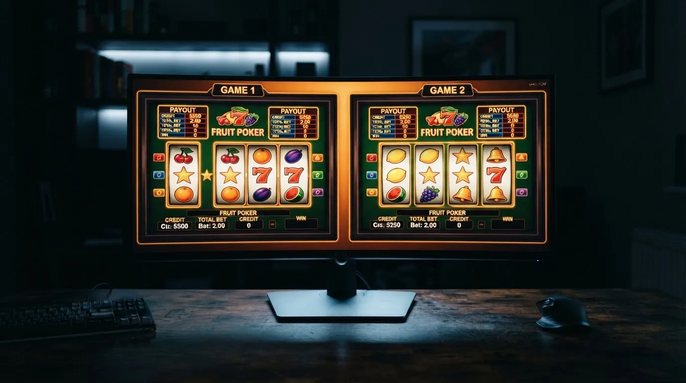 Twee Club 2000-gokkasten naast elkaar op één scherm in Twin Player-modus — Game 1 links en Game 2 rechts, elk met eigen rollen, symbolen en uitbetalingsteller